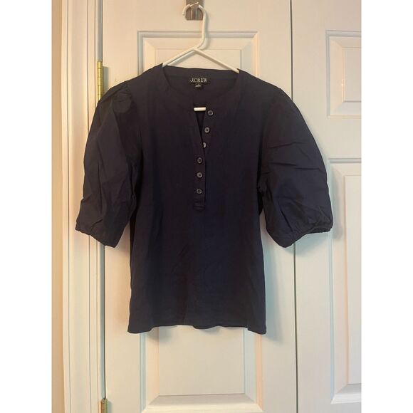 J. Crew Vintage Rib Puff-sleeve Henley Top - Picture 3 of 4